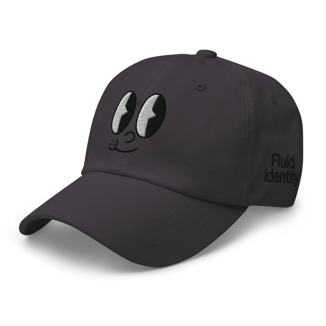Fluid Identity Black Cap with Cartoon Eyes for Urban Streetwear Apparel Style