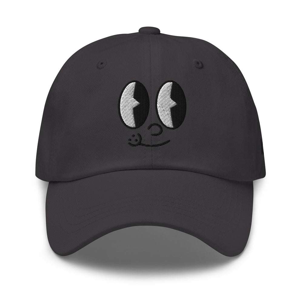 Fluid Identity Black Cap featuring cute smiley face design for Urban Streetwear Apparel