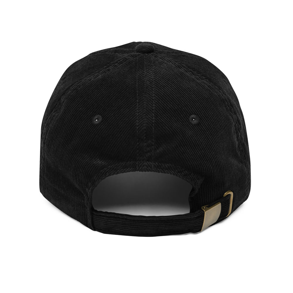 Back view of Fluid Identity Black Corduroy Cap for Urban Streetwear Apparel enthusiasts