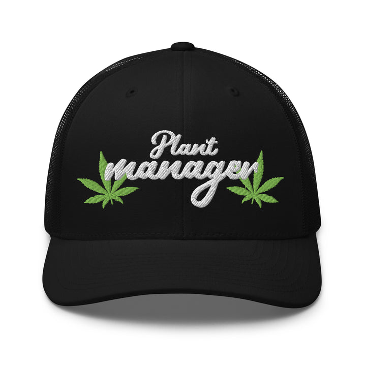 Black Trucker Hat with Plant Manager Embroidery and Leaf Design, Perfect for Urban Streetwear Apparel