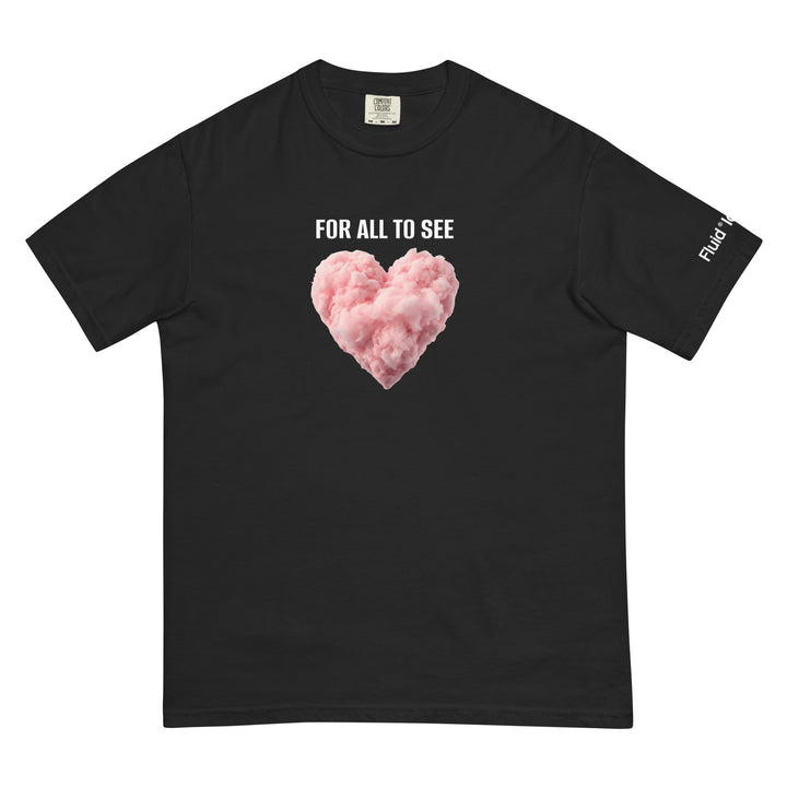 Fluid Identity Black T-Shirt featuring a heart design, embodying Urban Streetwear Apparel style