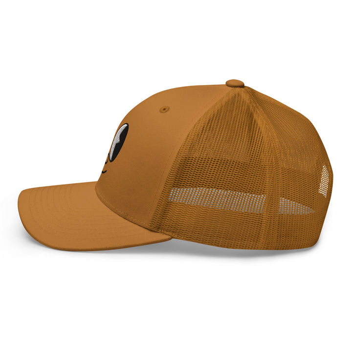 Brown Mesh Snapback Hat featuring a playful design for Urban Streetwear Apparel enthusiasts