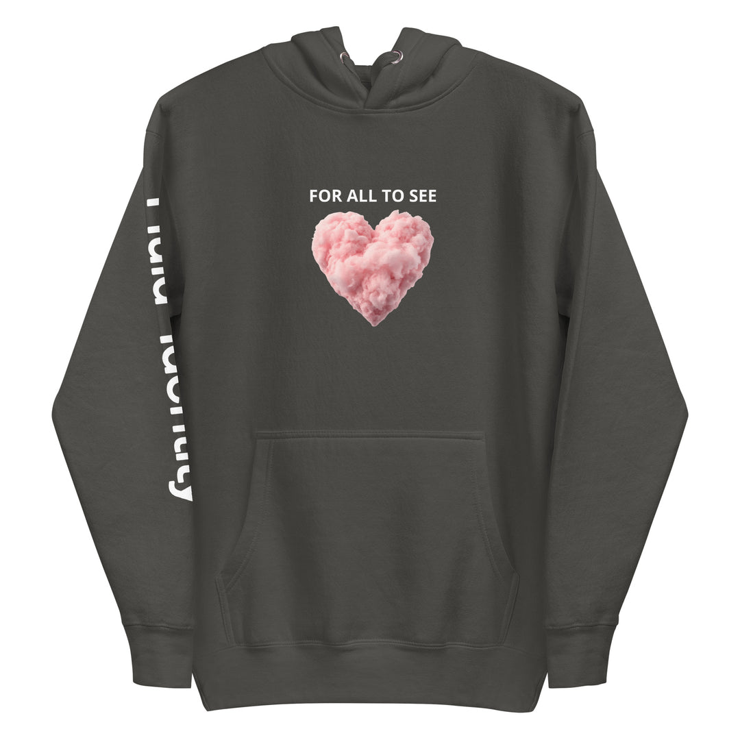 Fluid Identity Urban Streetwear Apparel Hoodie with Heart Graphic and Text 'FOR ALL TO SEE'