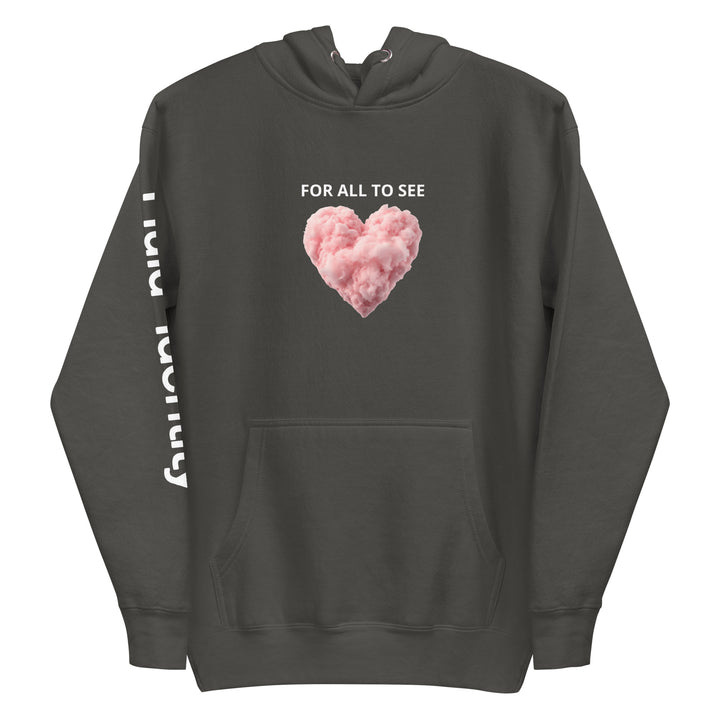Fluid Identity Urban Streetwear Apparel Hoodie with Heart Graphic and Text 'FOR ALL TO SEE'