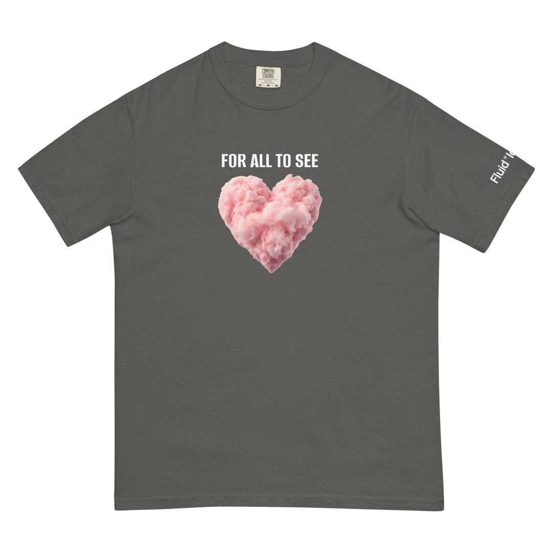 Fluid Identity Urban Streetwear Apparel Gray T-Shirt with Pink Cloud Heart Design