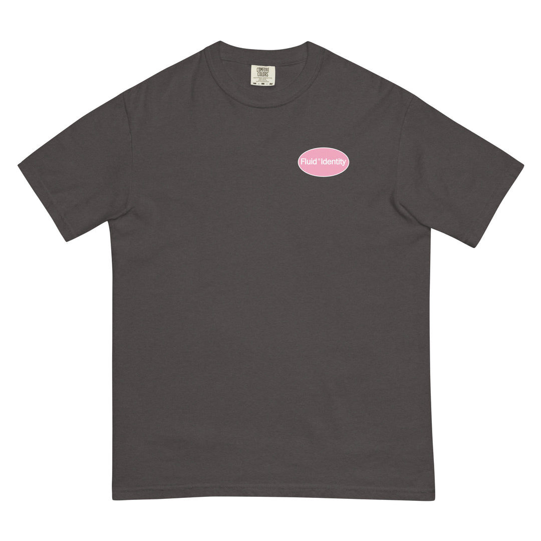 Fluid Identity Urban Streetwear Apparel Gray T-Shirt with Pink Logo on the Front