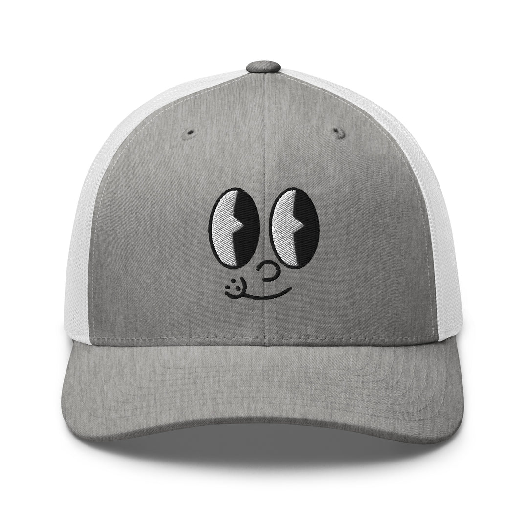 Fluid Identity Gray Snapback Hat with Cute Smiling Face Design, ideal for Urban Streetwear Apparel