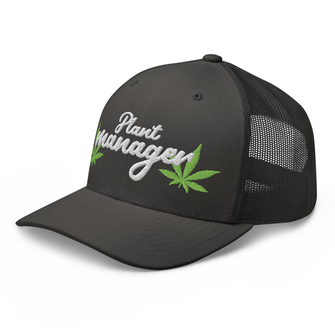 Black Plant Manager Mesh Cap with Leaf Embroidery for Urban Streetwear Apparel Enthusiasts