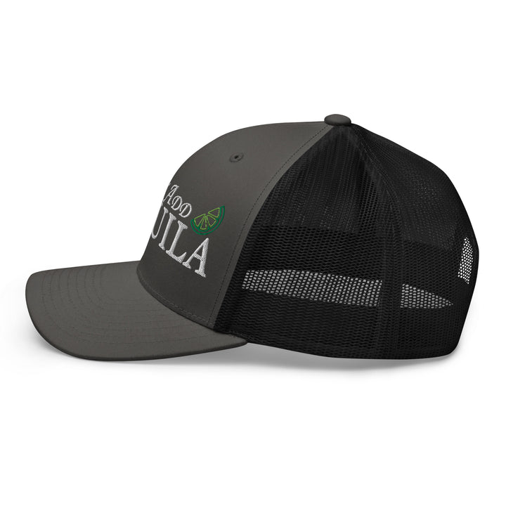 Fluid Identity Urban Streetwear Apparel Gray and Black Trucker Hat with Logo Design