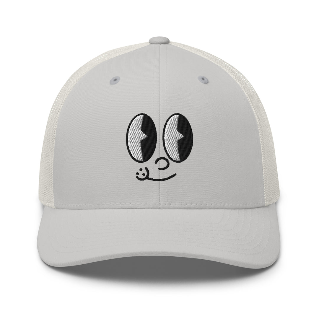 Gray cap with playful cartoon eyes design, perfect for Urban Streetwear Apparel enthusiasts