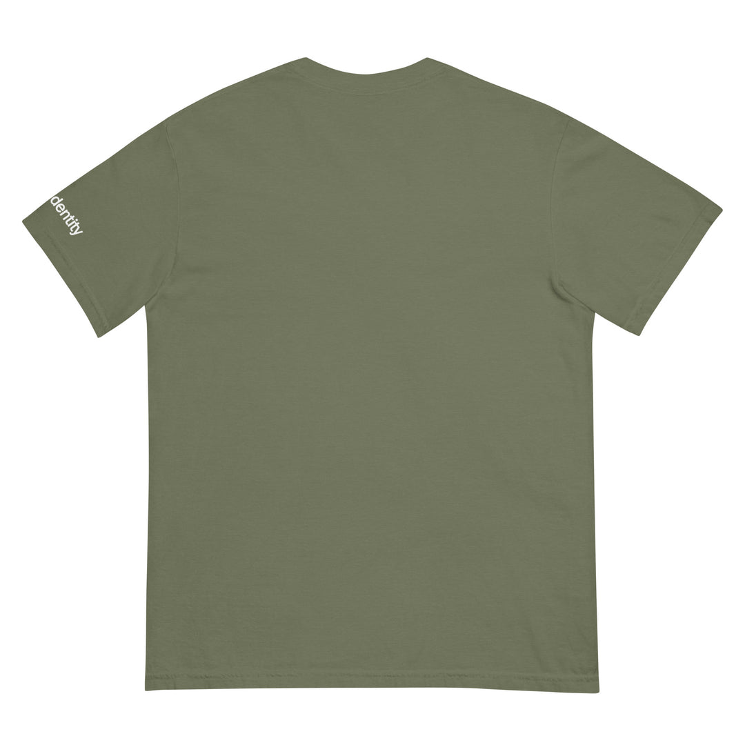 Fluid Identity Olive Green Urban Streetwear Apparel T-Shirt with Minimalist Design on Back
