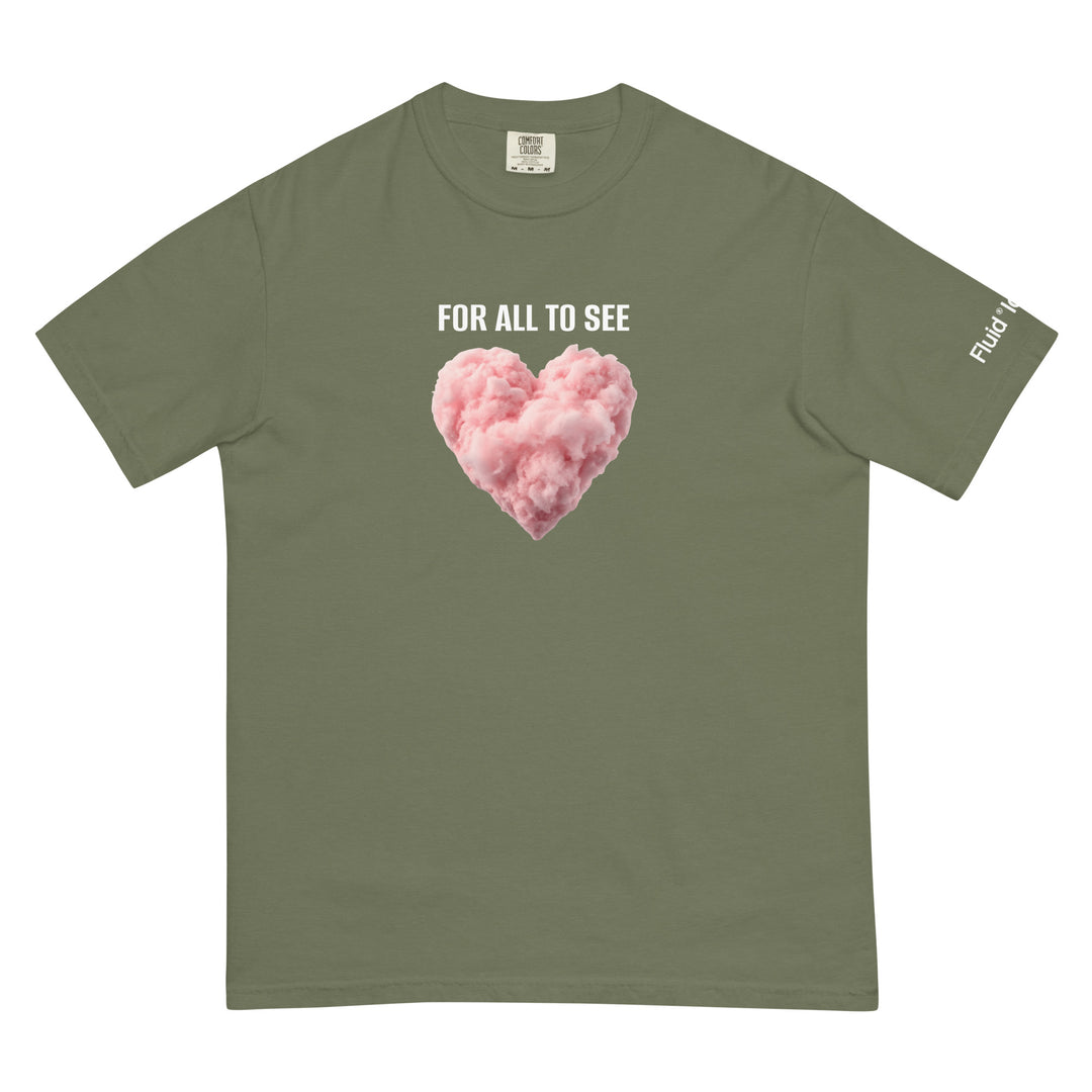 Fluid Identity Urban Streetwear Apparel Olive Green T-Shirt with Cotton Candy Heart Design