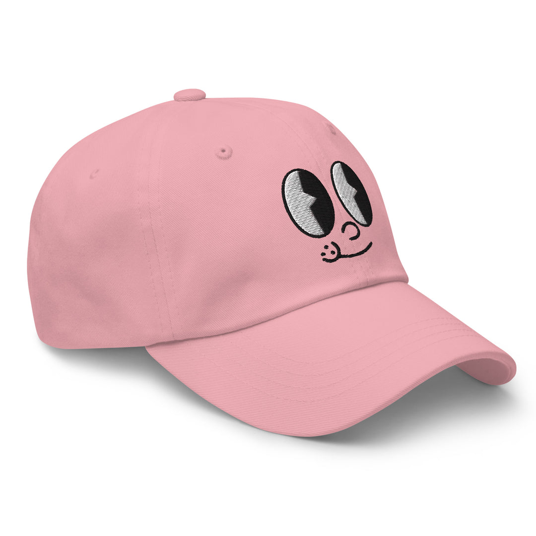 Pink cap with playful face design, perfect for Urban Streetwear Apparel enthusiasts