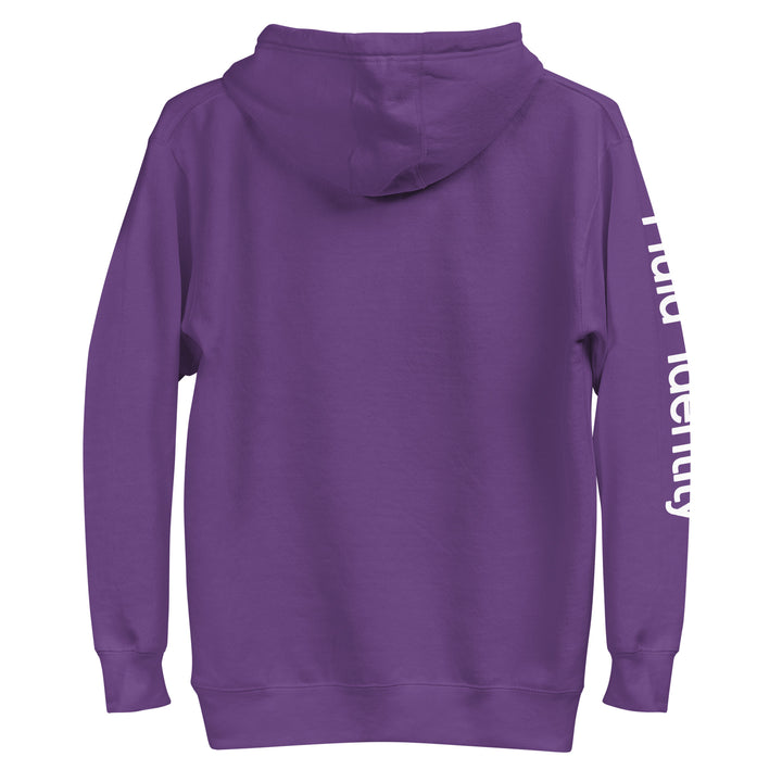 Back view of a purple hoodie from Fluid Identity featuring Urban Streetwear Apparel design