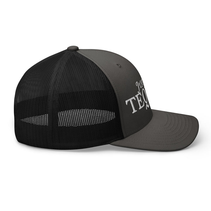 Fluid Identity Urban Streetwear Apparel Trucker Hat with Mesh Back in Black and Grey