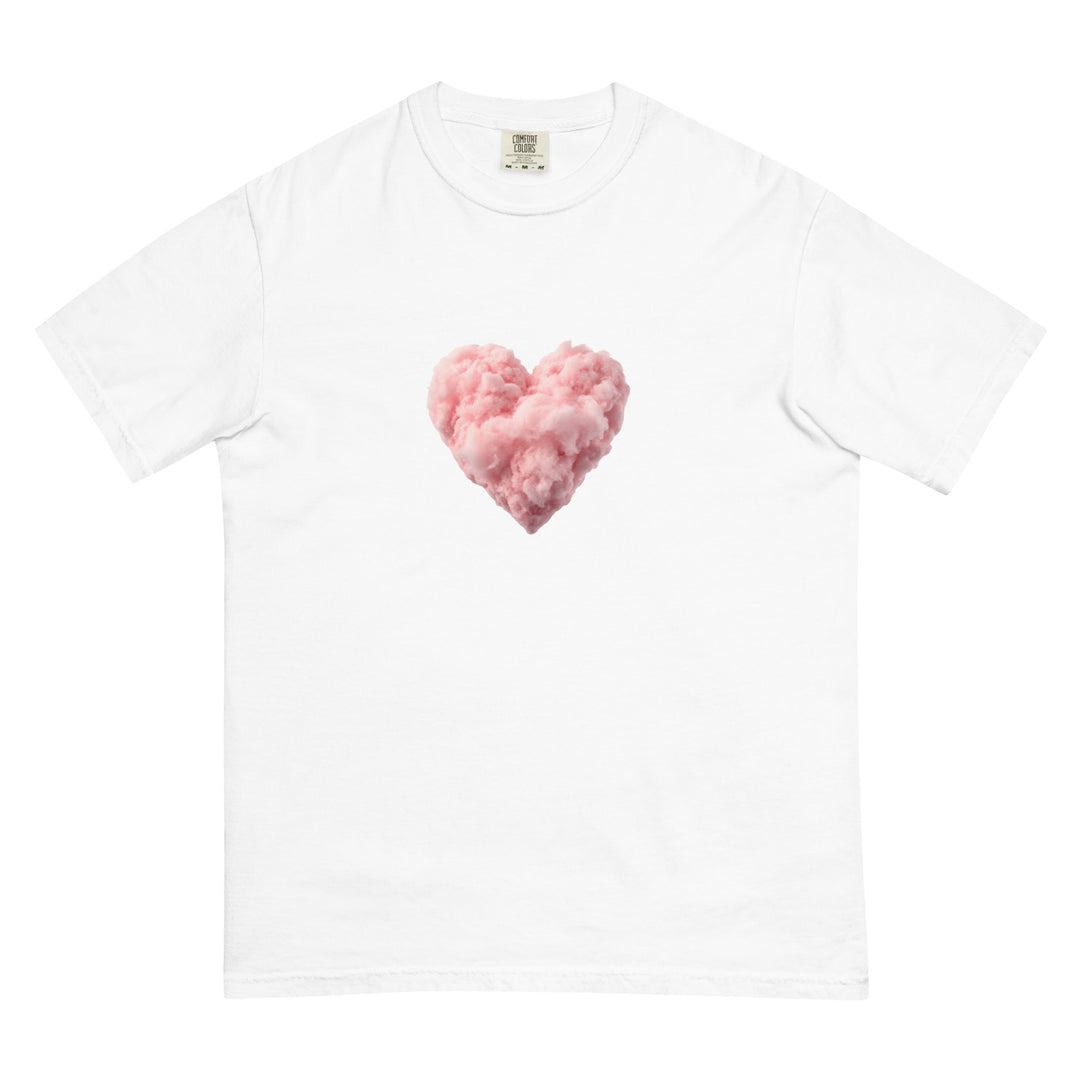 Fluid Identity White T-Shirt featuring a Pink Cloud Heart design, perfect for Urban Streetwear Apparel