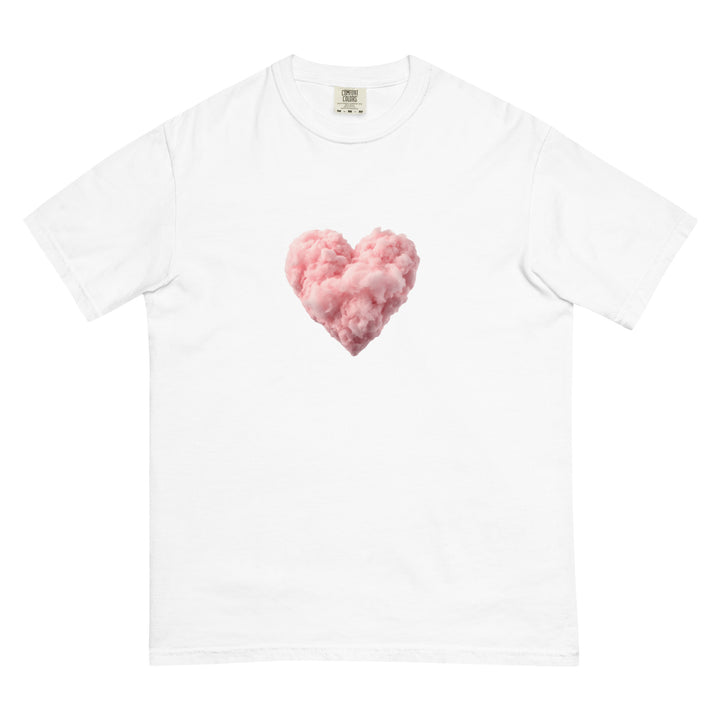 Fluid Identity White T-Shirt featuring a Pink Cloud Heart design, perfect for Urban Streetwear Apparel