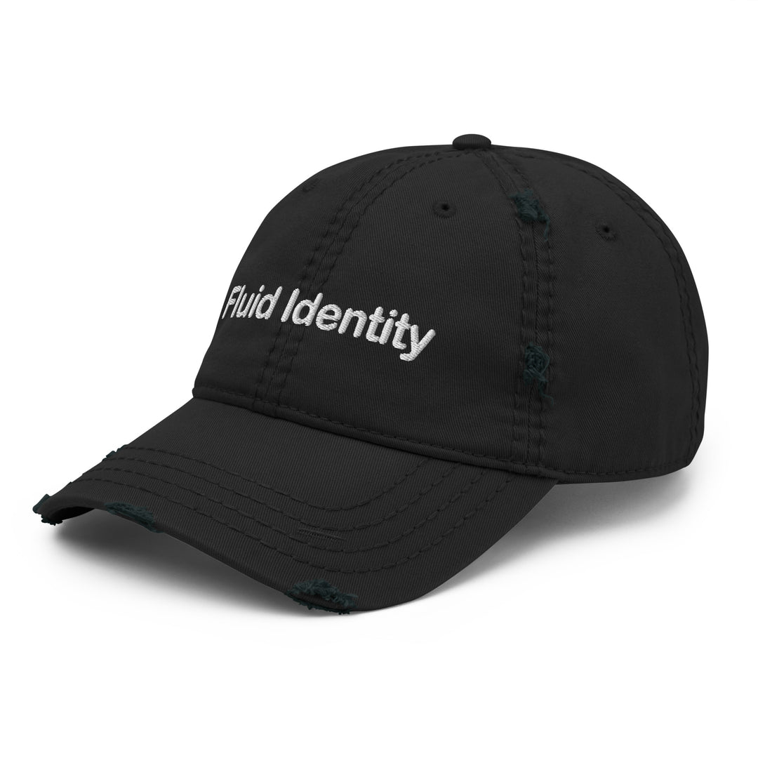 Fluid Identity Black Baseball Cap with Distressed Design for Urban Style Streetwear Fashion