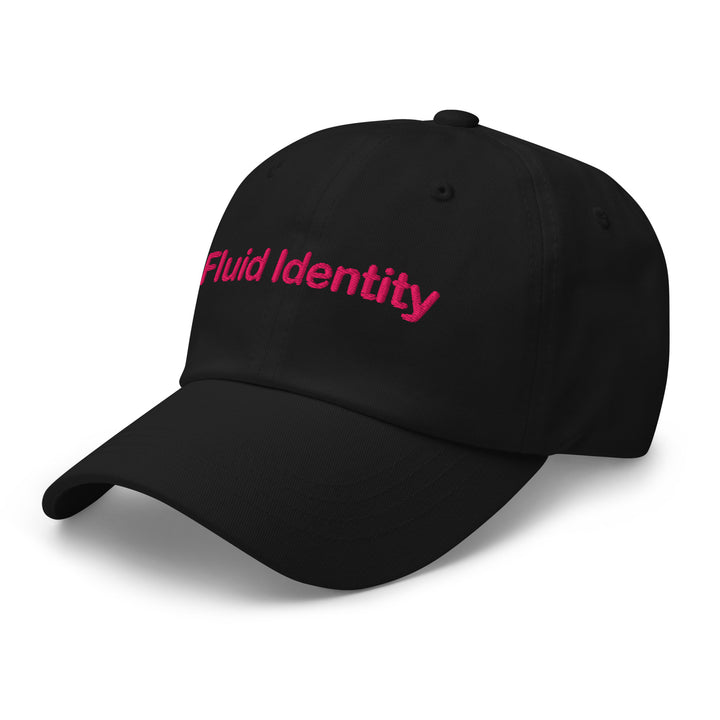 Fluid Identity Black Cap with Pink Logo for Urban Style Streetwear Fashion Enthusiasts