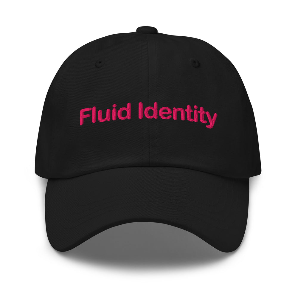 Fluid Identity Black Cap with Pink Logo for Urban Style Streetwear Fashion