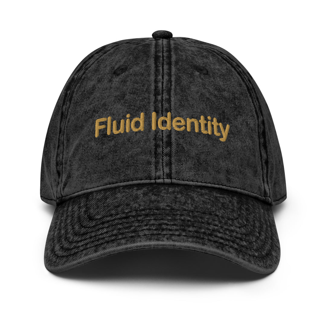 Fluid Identity Black Denim Cap with Urban Style Streetwear Fashion Embroidery for Trendy Outfits