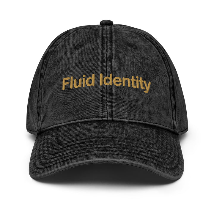 Fluid Identity Black Denim Cap with Urban Style Streetwear Fashion Embroidery for Trendy Outfits