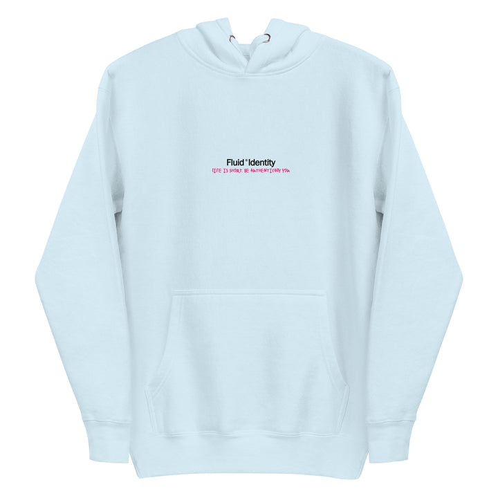 Light blue hoodie from Fluid Identity showcasing Urban Style Streetwear Fashion with a stylish front pocket