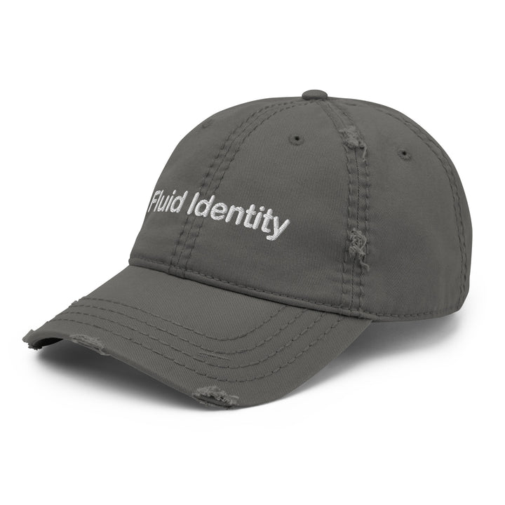 Fluid Identity Distressed Gray Cap for Urban Style Streetwear Fashion with Embroidered Logo