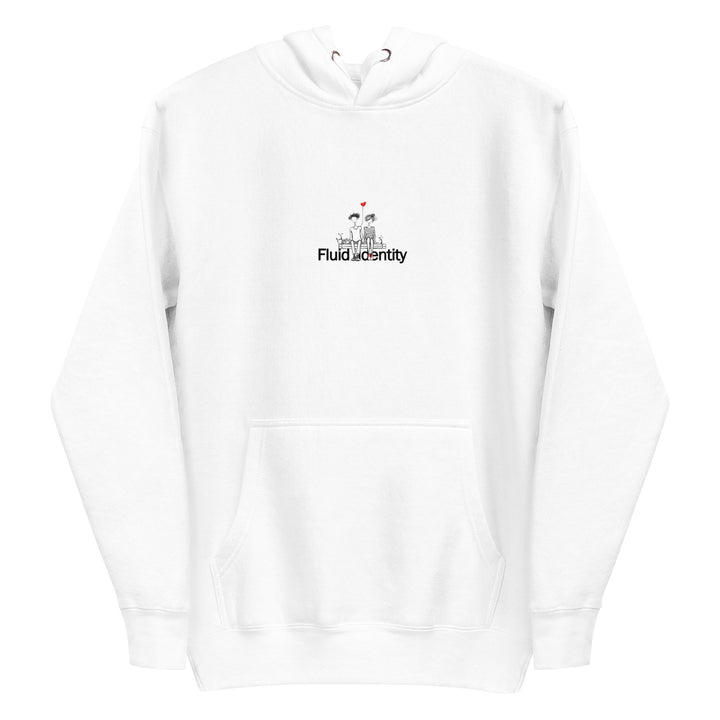 White Fluid Identity Hoodie featuring graphic print for Urban Style Streetwear Fashion enthusiasts