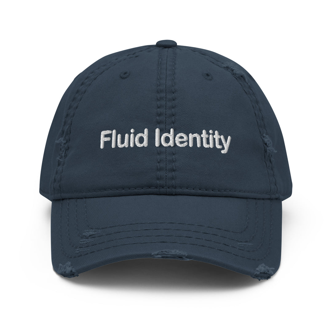 Fluid Identity Navy Distressed Cap for Urban Style Streetwear Fashion Enthusiasts