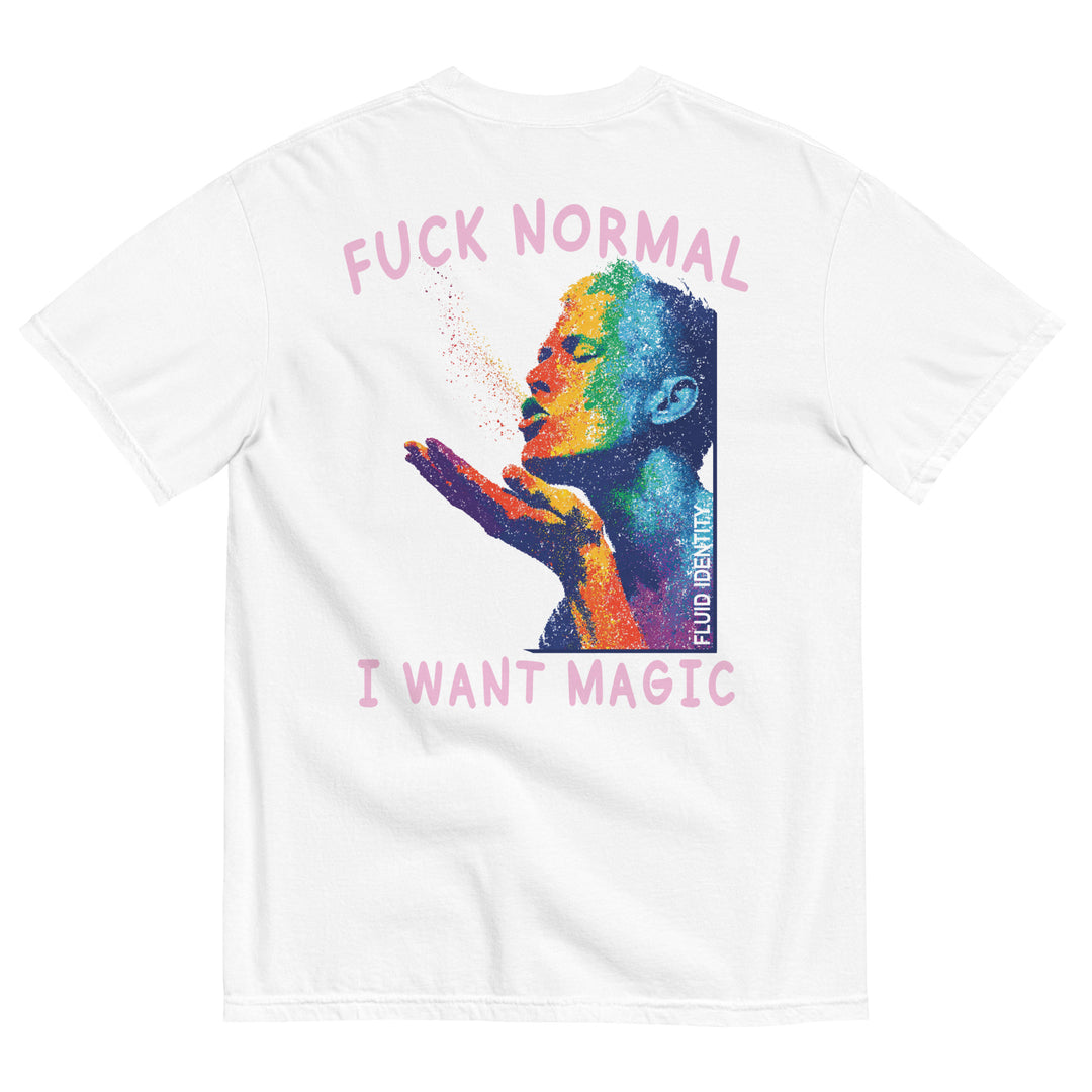 Fluid Identity Urban Style Streetwear Fashion T-shirt with colorful graphic and 'I Want Magic' text