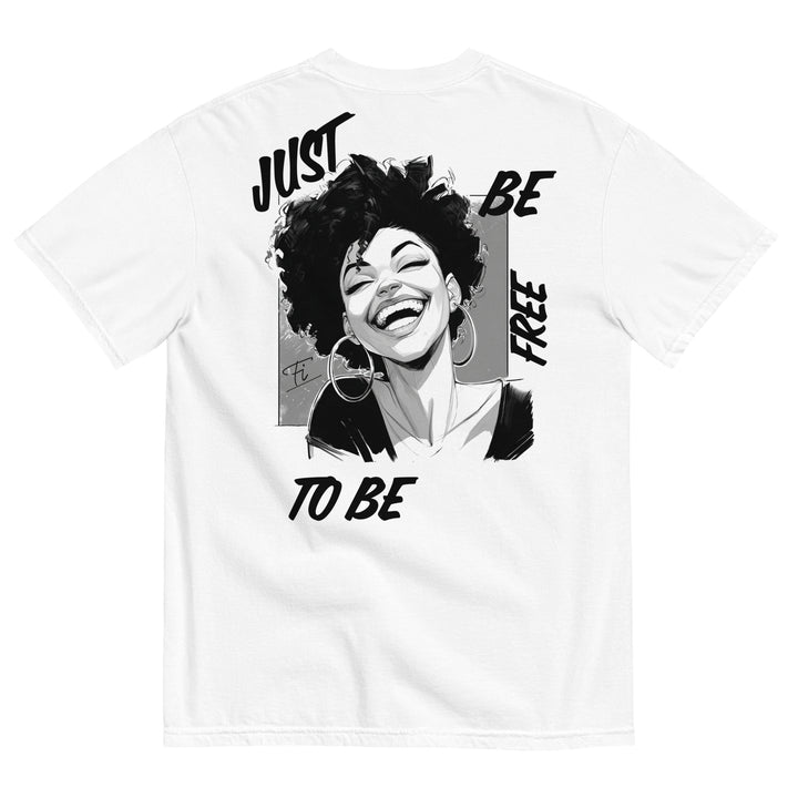 Fluid Identity White T-Shirt featuring a bold graphic and words Just Be Free, representing Urban Style Streetwear Fashion