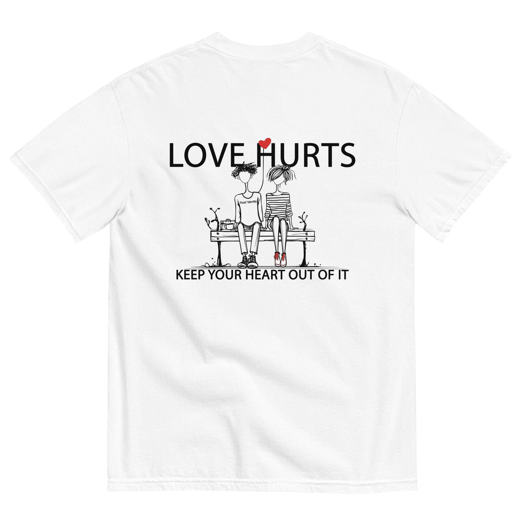 Fluid Identity Urban Style Streetwear Fashion T-shirt featuring 'Love Hurts' graphic on the back