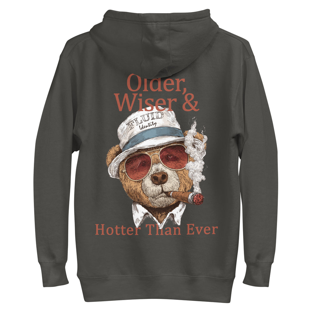 Fluid Identity Hoodie featuring a bear with sunglasses and cigar, promoting Urban Style Streetwear Fashion