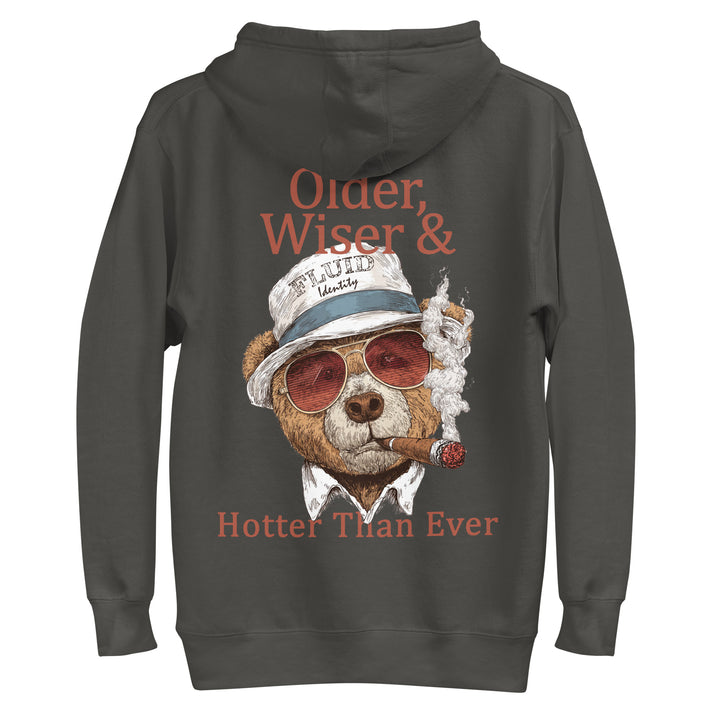 Fluid Identity Hoodie featuring a bear with sunglasses and cigar, promoting Urban Style Streetwear Fashion