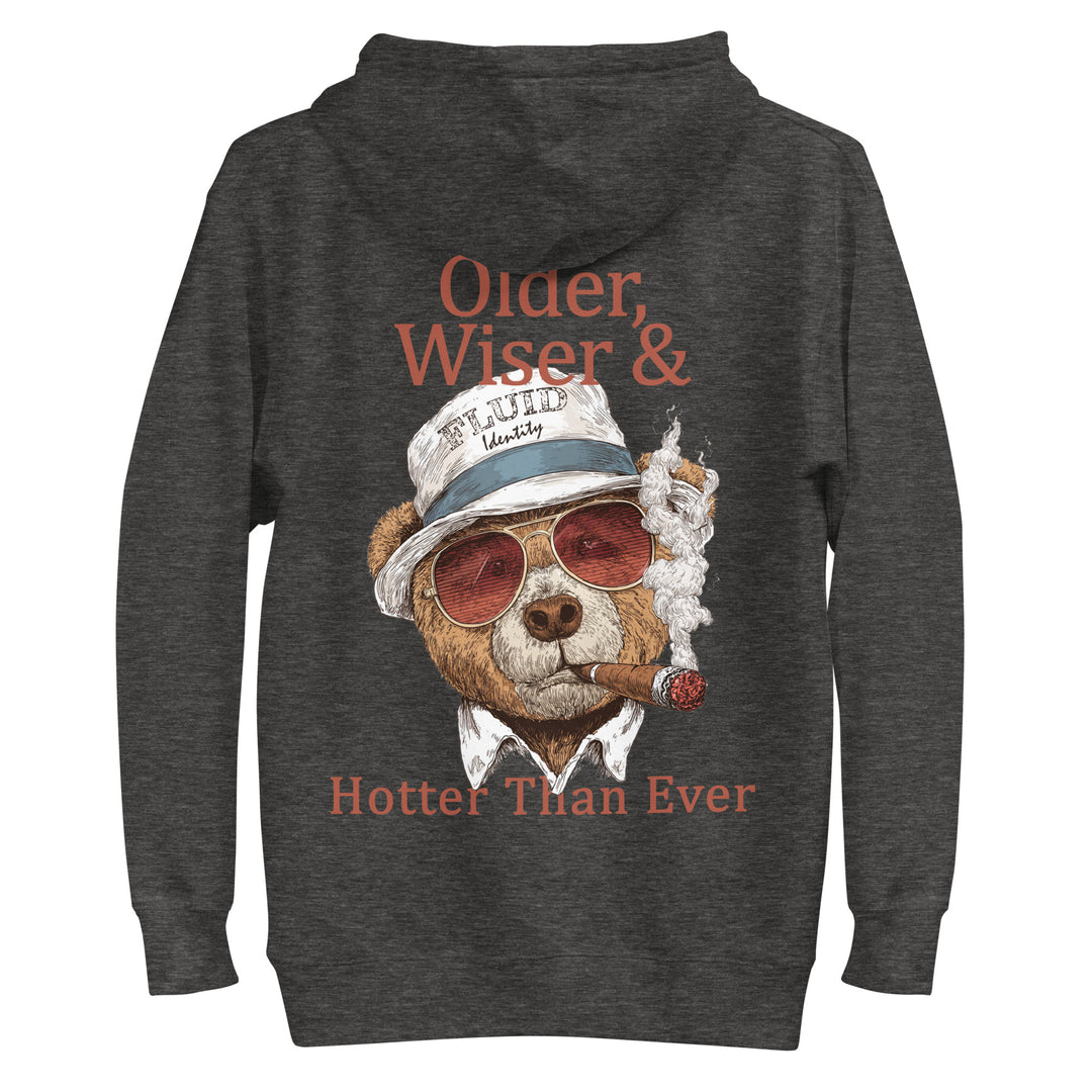 Fluid Identity Urban Style Streetwear Fashion Hoodie with a Bear in Sunglasses and Text Design