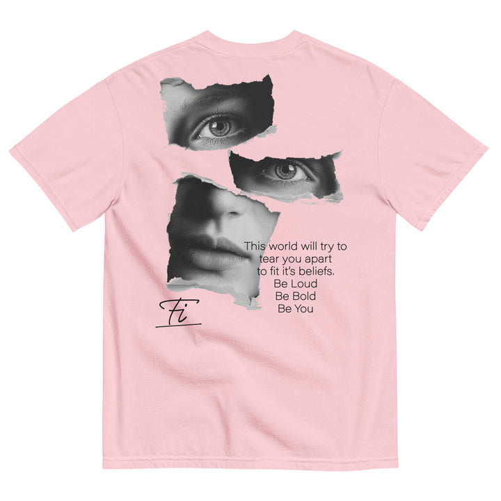 Fluid Identity Pink Urban Style Streetwear Fashion T-Shirt with Eye Graphic and Motivational Text