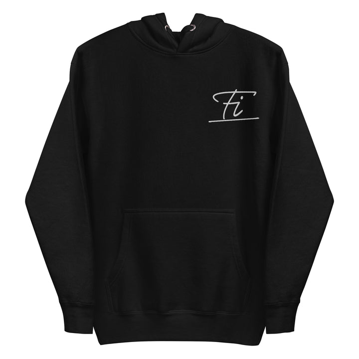 Fluid Identity Black Hoodie with Fi Logo, perfect for Urban Style Streetwear Fashion